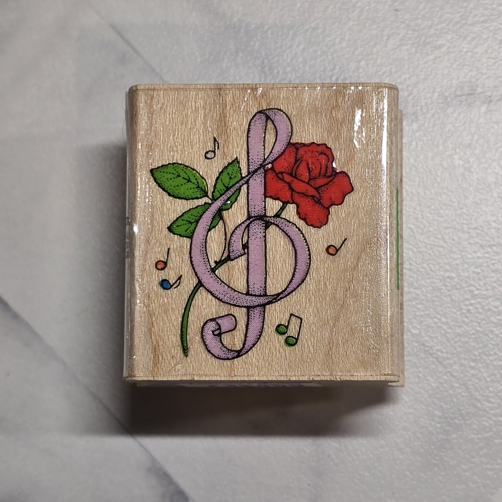 Vtg 1993 Hero Arts Rubber Stamp TREBLE CLEF ROSE B-763 Music Note Musical‎